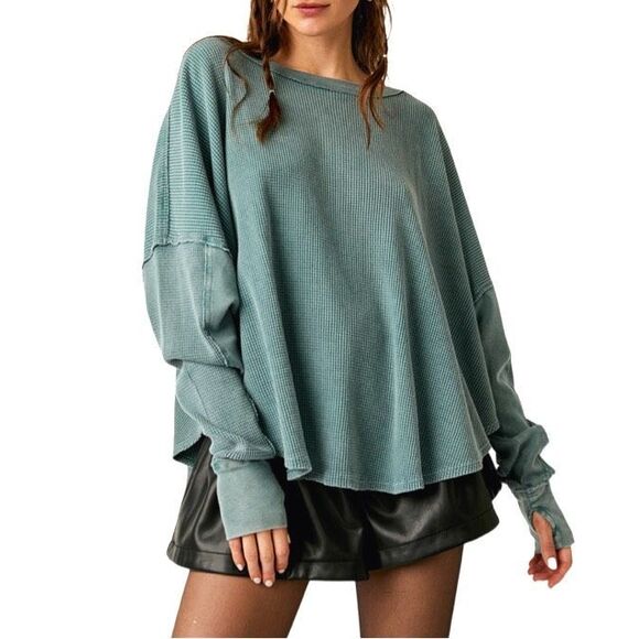 We The Free x Free People Microphone Drop Thermal Top -Size Large - Silver Pine - Picture 1 of 7